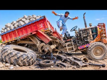 Overloaded Tractor Trailer Rolls Backward on a Steep Hill | Massive Rear Axle & Gearbox Failure